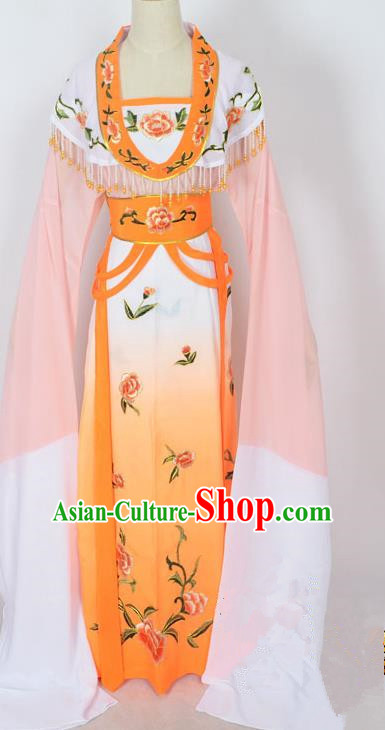 Traditional Chinese Professional Peking Opera Young Lady Princess Costume Orange Embroidery Dress, China Beijing Opera Diva Hua Tan Embroidered Clothing