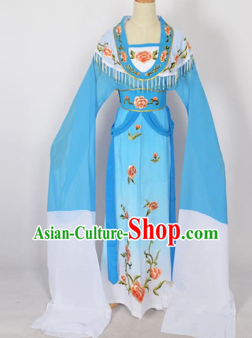 Traditional Chinese Professional Peking Opera Young Lady Princess Costume Blue Embroidery Dress, China Beijing Opera Diva Hua Tan Embroidered Clothing