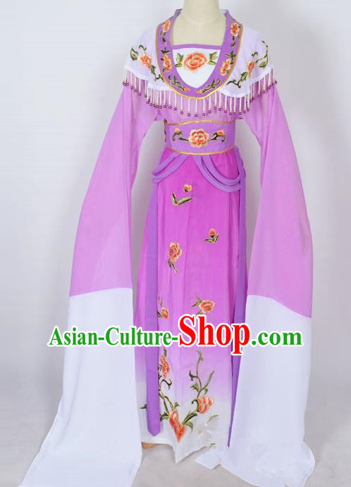 Traditional Chinese Professional Peking Opera Young Lady Princess Costume Purple Embroidery Dress, China Beijing Opera Diva Hua Tan Embroidered Clothing