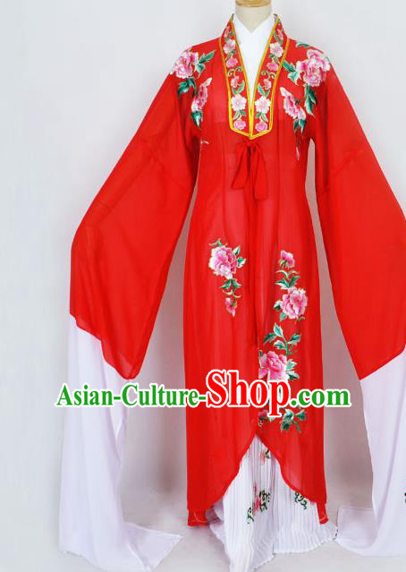 Traditional Chinese Professional Peking Opera Diva Princess Costume Embroidery Red Mantel, China Beijing Opera Hua Tan Young Lady Embroidered Clothing