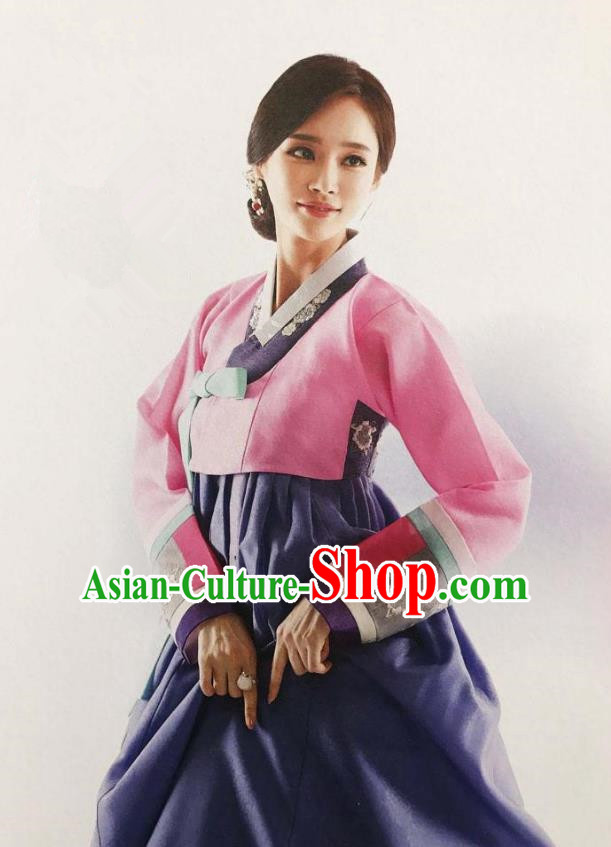 Traditional Korean Handmade Embroidery Mother Hanbok, Top Grade Korea Hanbok Wedding Pink Costume for Women