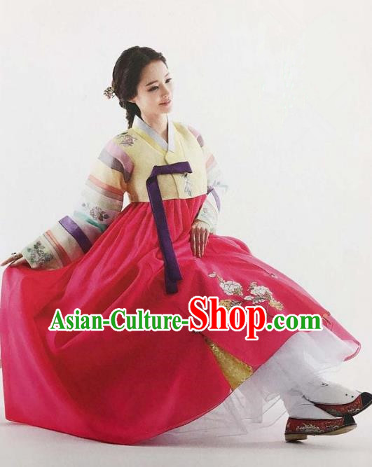 Traditional Korean Handmade Embroidery Bride Hanbok Full Dress, Top Grade Korea Hanbok Wedding Costume Complete Set for Women