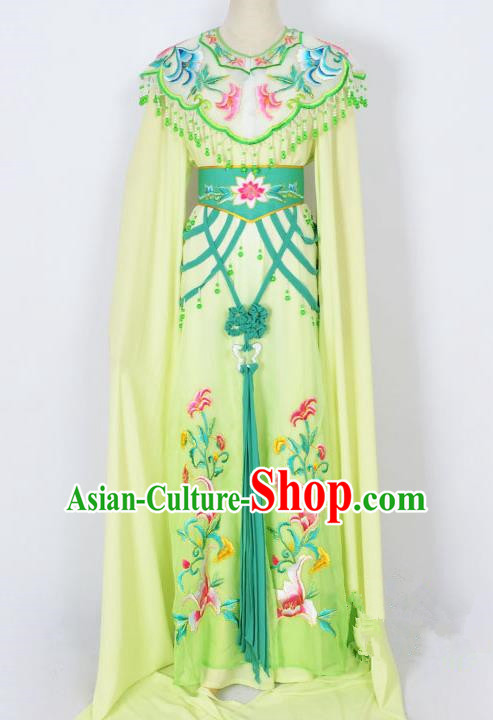 Traditional Chinese Professional Peking Opera Diva Young Lady Princess Costume Green Embroidery Dress, China Beijing Opera Hua Tan Embroidered Clothing