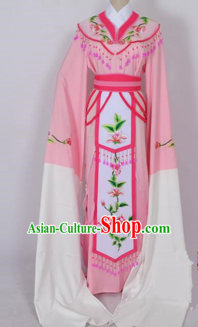 Traditional Chinese Professional Peking Opera Diva Young Lady Princess Water Sleeve Costume Pink Embroidery Dress, China Beijing Opera Hua Tan Embroidered Clothing
