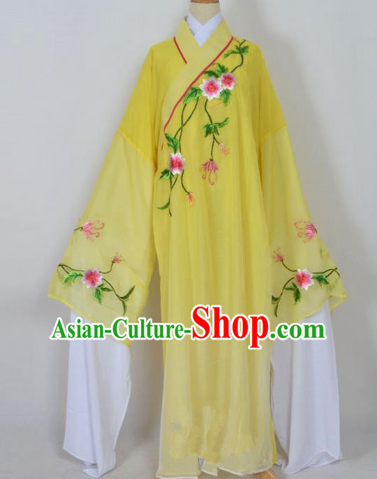 Traditional Chinese Professional Peking Opera Young Men Niche Water Sleeve Costume Yellow Embroidery Robe, China Beijing Opera Nobility Childe Scholar Embroidered Clothing