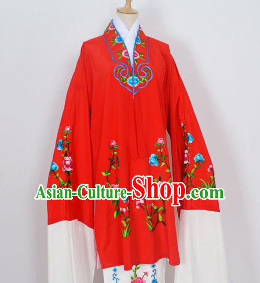 Traditional Chinese Professional Peking Opera Young Lady Costume Red Embroidery Mantel, China Beijing Opera Diva Hua Tan Embroidered Dress Clothing