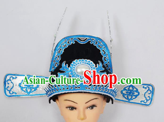 Traditional Handmade Chinese Classical Peking Opera Niche Hair Accessories Black Hat, China Beijing Opera Lang Scholar County Officials Headwear