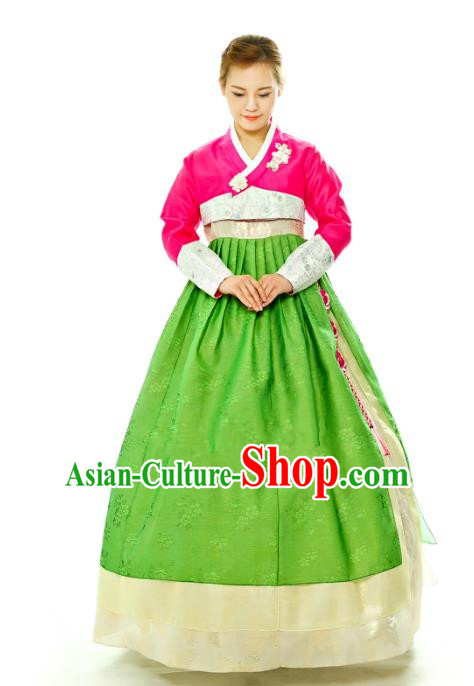 Traditional South Korean Handmade Hanbok Embroidery Green Wedding Full Dress, Top Grade Korea Hanbok Bride Costume Complete Set for Women