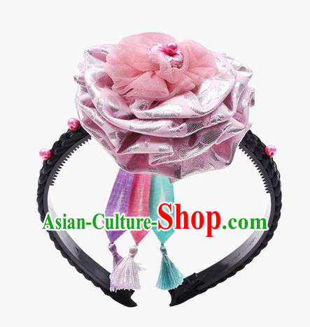 Traditional South Korean Handmade Hair Accessories Pink Silk Headband, Top Grade Korea Children Hair Clasp Headwear for Kids