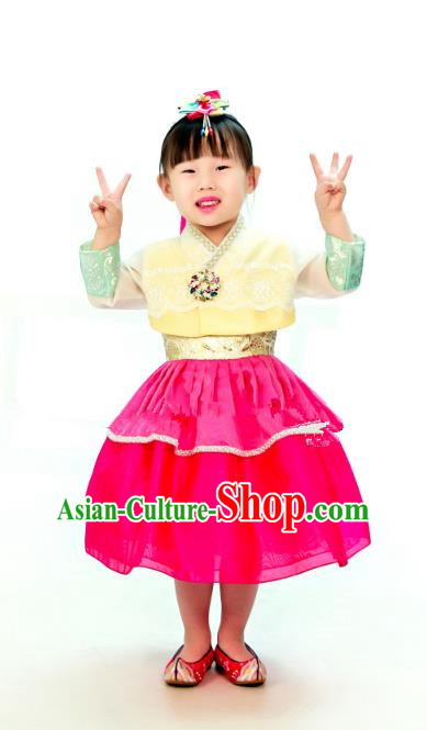 Traditional South Korean Handmade Hanbok Children Embroidery Birthday Dress, Top Grade Korea Hanbok Costume Complete Set for Kids