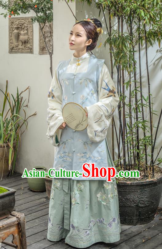 Traditional Ancient Chinese Ming Dynasty Young Lady Costume Embroidered Long Skirt, Elegant Hanfu Clothing Chinese Imperial Princess Clothing for Women