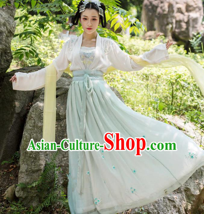 Traditional Ancient Chinese Tang Dynasty Palace Lady Embroidered Costume Complete Set, Elegant Hanfu Clothing Chinese Imperial Princess Dress Clothing for Women