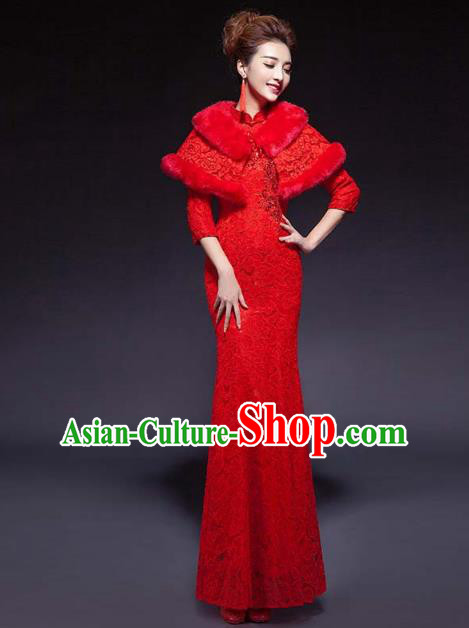Traditional Ancient Chinese Wedding Costume Handmade Embroidery Lace Full Dress, Chinese Style Hanfu Wedding Clothing for Women