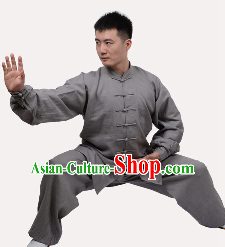 Top Grade Linen Martial Arts Costume Kung Fu Training Clothing, Tai Ji Grey Uniform Gongfu Wushu Costume for Women for Men