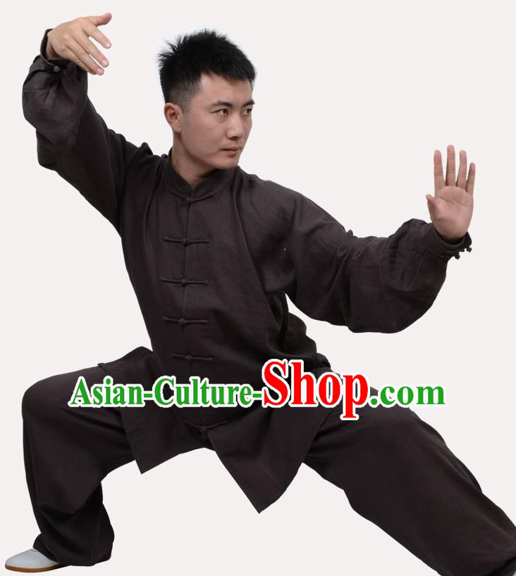 Top Grade Linen Martial Arts Costume Kung Fu Training Clothing, Tai Ji Deep Grey Uniform Gongfu Wushu Costume for Women for Men