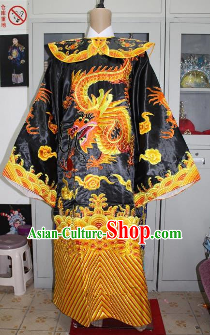Top Grade Professional Beijing Opera Costume Embroidered Robe Black Gwanbok, Traditional Ancient Chinese Peking Opera Royal Highness Embroidery Clothing