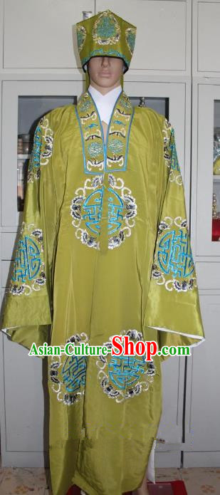 Traditional China Beijing Opera Old Men Costume Embroidered Robe, Ancient Chinese Peking Opera Ministry Councillor Clothing