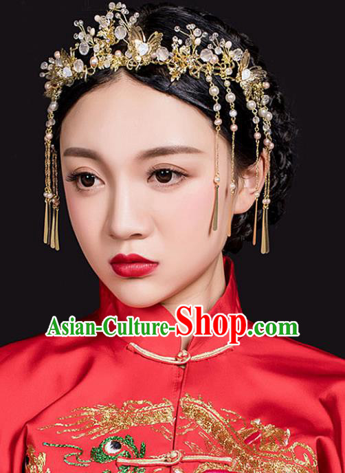 Traditional Handmade Chinese Ancient Classical Hair Accessories Barrettes Xiuhe Suit Phoenix Coronet Hair Clasp, Long Tassel Step Shake, Hanfu Hairpins Hair Fascinators for Women