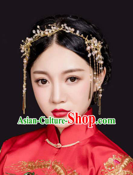 Traditional Handmade Chinese Ancient Classical Hair Accessories Barrettes Xiuhe Suit Golden Hair Clasp, Hanfu Hair Fascinators for Women