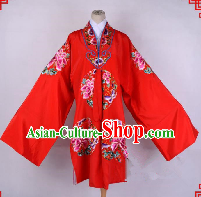 Top Grade Professional Beijing Opera Palace Lady Costume Hua Tan Red Embroidered Cape, Traditional Ancient Chinese Peking Opera Diva Wedding Embroidery Clothing