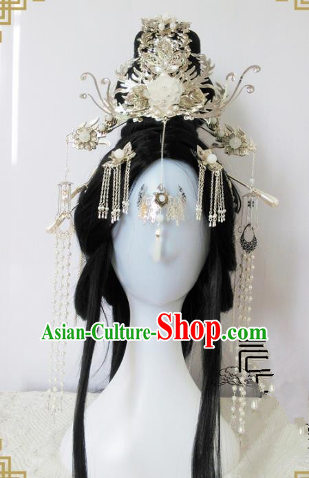Traditional Handmade Chinese Ancient Classical Hair Accessories Complete Set Queen Phoenix Coronet, Hairpins Hair Sticks Hair Jewellery Hair Fascinators for Women