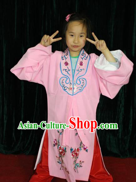Top Grade Professional Beijing Opera Princess Costume Hua Tan Pink Embroidered Cape, Traditional Ancient Chinese Peking Opera Diva Embroidery Clothing for Kids