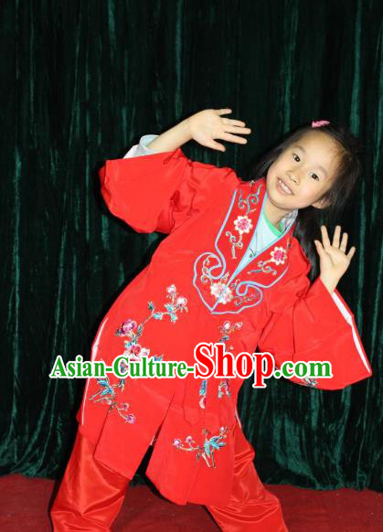 Top Grade Professional Beijing Opera Princess Costume Hua Tan Red Embroidered Cape, Traditional Ancient Chinese Peking Opera Diva Embroidery Clothing for Kids
