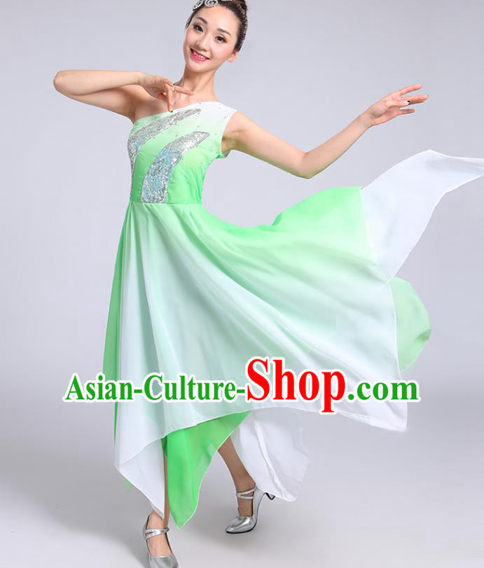 Traditional Chinese Modern Dance Yangge Fan Dance Costume, Chinese Classical Umbrella Dance Green Dress Yangko Embroidery Clothing for Women