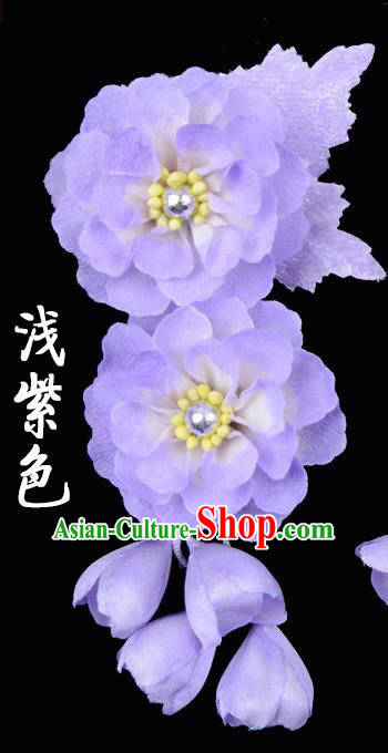 Traditional Beijing Opera Diva Hair Accessories Purple Silk Flowers Hairpins, Ancient Chinese Peking Opera Hua Tan Hair Stick Headwear