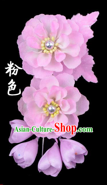 Traditional Beijing Opera Diva Hair Accessories Pink Silk Flowers Hairpins, Ancient Chinese Peking Opera Hua Tan Hair Stick Headwear
