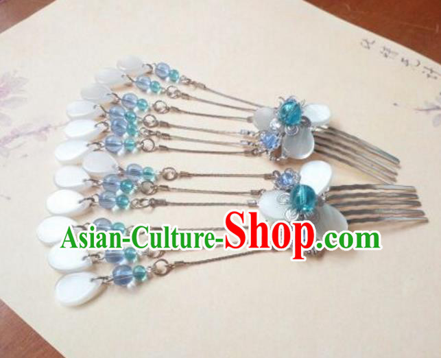 Traditional Chinese Ancient Classical Handmade Hair Accessories Palace Lady Blue Beads Tassel Hairpin, Hanfu Hair Comb Hair Fascinators Hairpins for Women