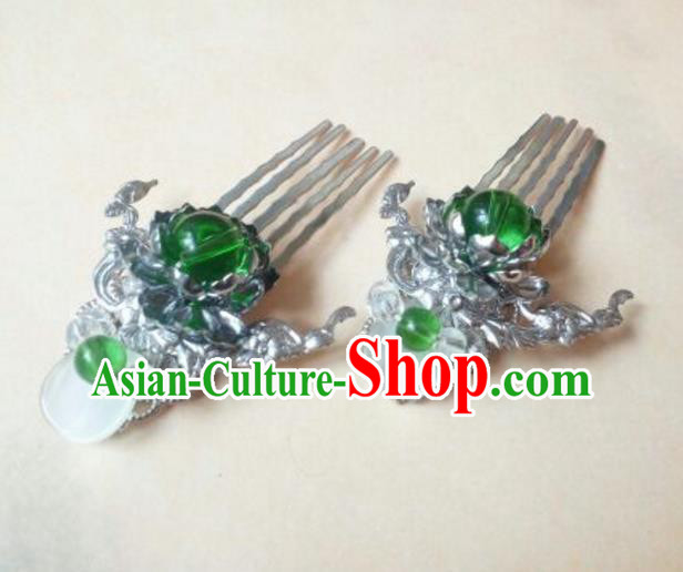 Traditional Chinese Ancient Classical Handmade Hair Accessories Palace Lady Green Bead Hair Comb, Hanfu Hair Claw Hair Fascinators Hairpins for Women