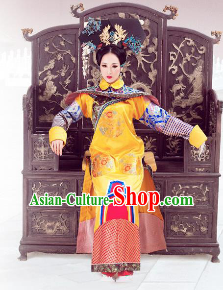 Traditional Ancient Chinese Imperial Consort Costume, Chinese Qing Dynasty Manchu Imperial Concubine Embroidered Clothing for Women