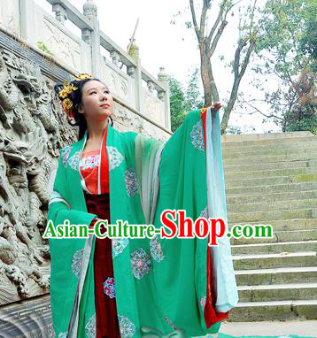 Traditional Chinese Tang Dynasty Imperial Concubine Costume Green Wide Sleeve Cardigan, Elegant Hanfu Chinese Imperial Empress Embroidered Clothing for Women