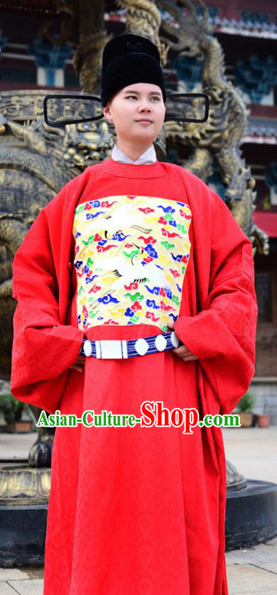 Traditional Chinese Ming Dynasty Lang Scholar Costume Wedding Red Robe, Elegant Hanfu Chinese Bridegroom Embroidered Clothing for Men