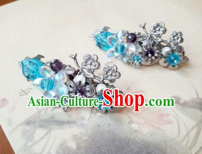 Traditional Handmade Chinese Ancient Classical Hair Accessories Coloured Glaze Blue Hair Claw for Women