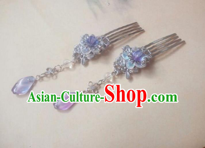 Traditional Handmade Chinese Ancient Classical Hair Accessories Purple Tassel Hair Comb Headwear for Women