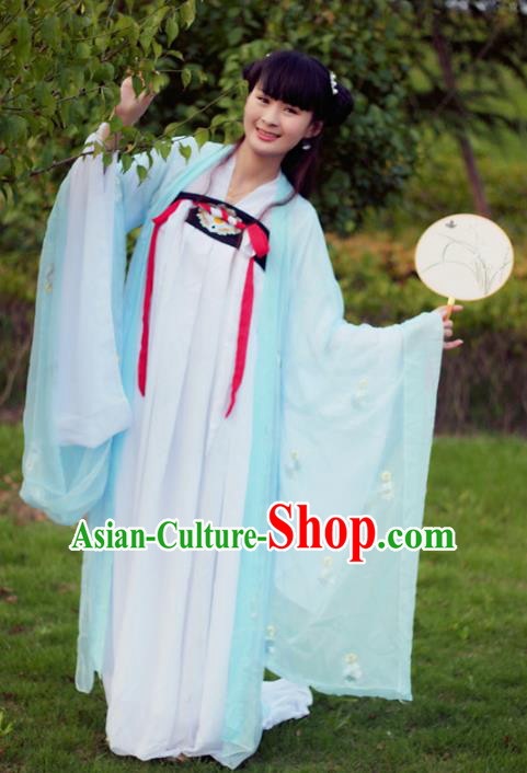 Traditional Chinese Tang Dynasty Imperial Concubine Costume Embroidery Blouse and Slip Skirt, Elegant Hanfu Clothing Chinese Ancient Princess Clothing for Women