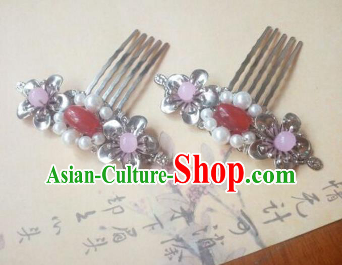 Traditional Handmade Chinese Ancient Classical Hanfu Hair Accessories Red Bead Hair Comb, Princess Palace Lady Hairpins Hair Stick for Women