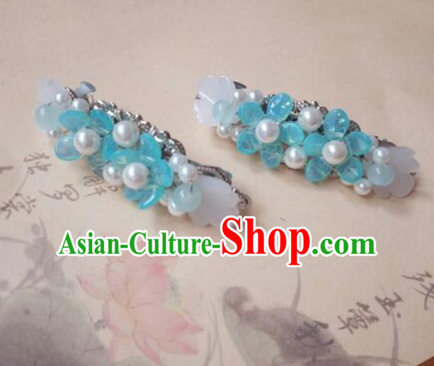 Traditional Handmade Chinese Ancient Classical Hanfu Hair Accessories Blue Hair Claw, Princess Palace Lady Hairpins Hair Stick for Women