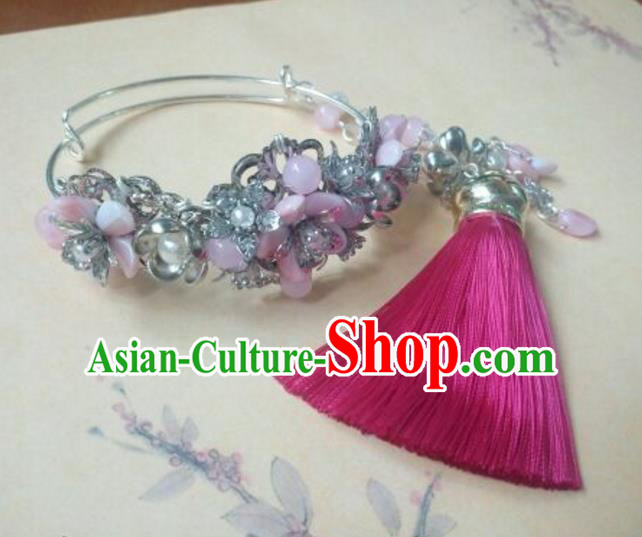 Traditional Handmade Chinese Ancient Classical Hanfu Bracelet, Princess Palace Lady Pink Bangle for Women