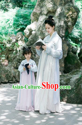 Traditional Ancient Chinese Princess Costume Blue Dress, Elegant Hanfu Clothing Chinese Han Dynasty Palace Lady Embroidered Clothing for Kids