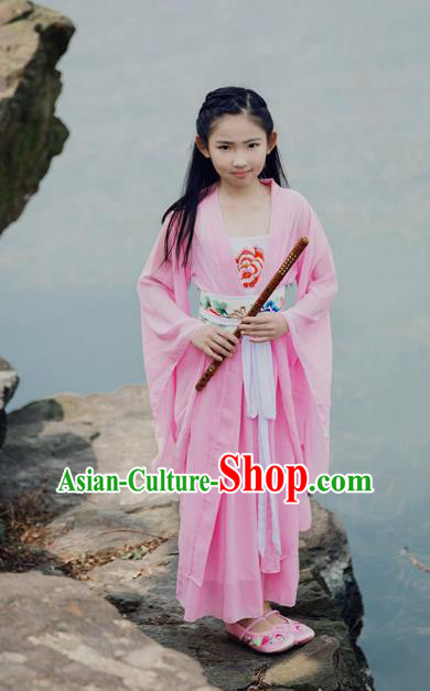 Traditional Ancient Chinese Princess Costume Palace Pink Slip Dress, Elegant Hanfu Clothing Chinese Han Dynasty Embroidered Clothing for Kids