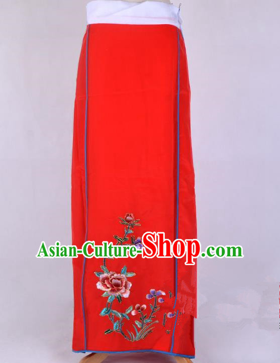 Top Grade Professional Beijing Opera Diva Costume Embroidered Red Skirt, Traditional Ancient Chinese Peking Opera Princess Embroidery Pleated Skirt