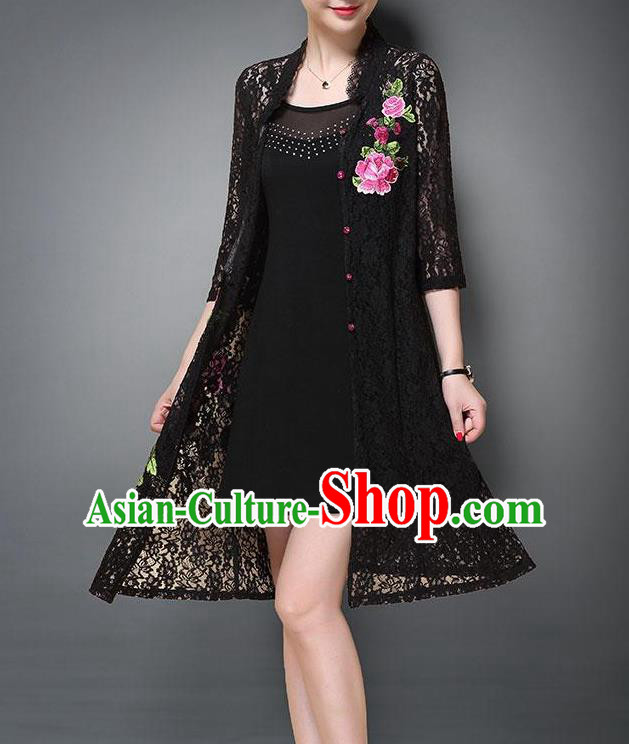 Top Grade Asian Chinese Costumes Classical Embroidery Lace Cardigan and Dress, Traditional China National Embroidered Clothing for Women