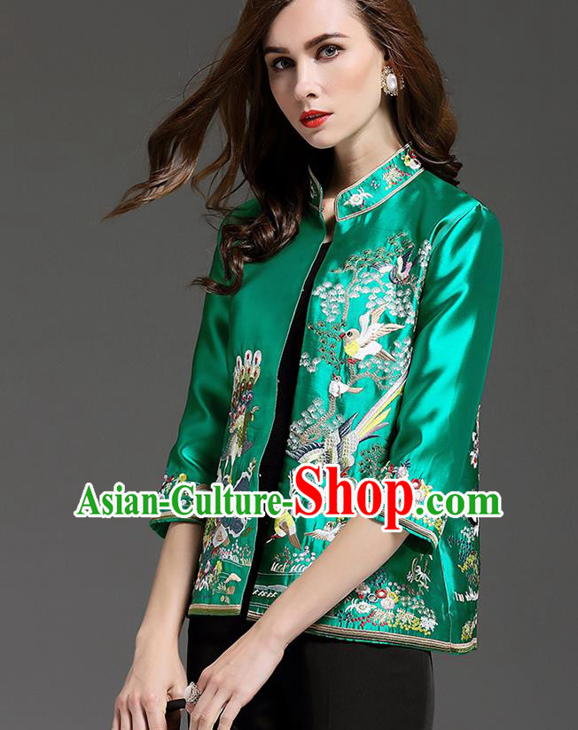 Traditional Top Grade Asian Chinese Costumes Classical Embroidery Green Short Coat, China National Upper Outer Garment Embroidered Jacket for Women
