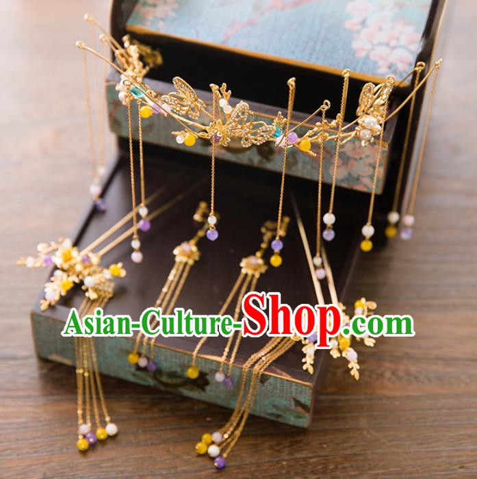 Aisan Chinese Handmade Classical Hair Accessories Tassel Phoenix Coronet, China Xiuhe Suit Hairpins Wedding Headwear for Women