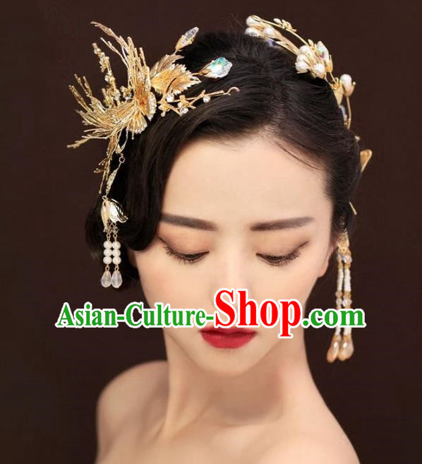 Aisan Chinese Handmade Classical Hair Accessories, China Xiuhe Suit Tassel Hair Stick Hairpins Wedding Headwear for Women