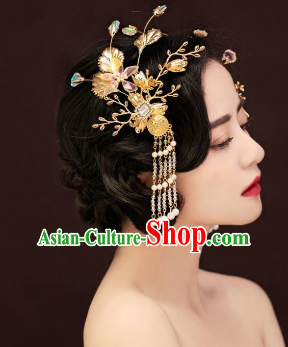 Top Grade Handmade Classical Hair Accessories Crystal Hair Stick, Baroque Style Princess Pearls Tassel Headwear for Women
