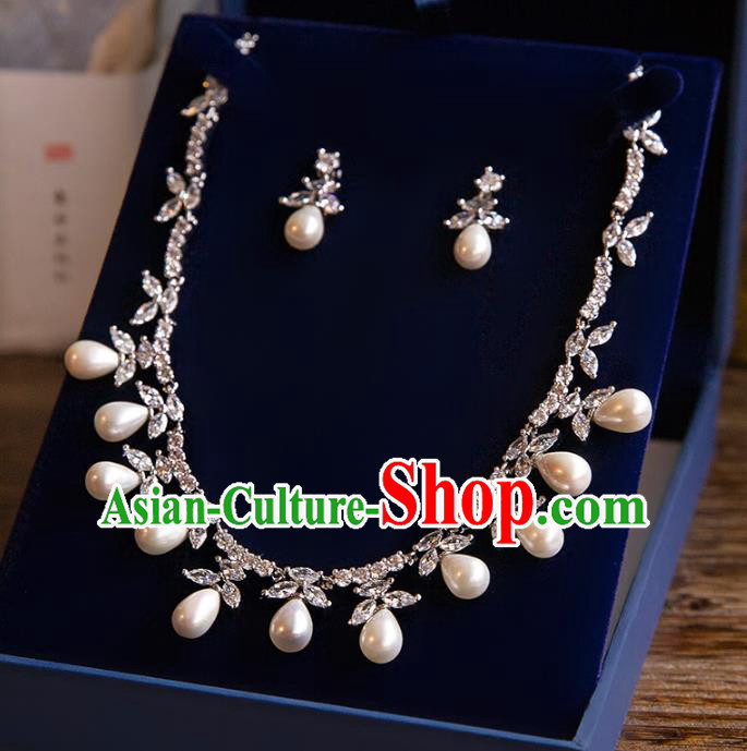 Top Grade Handmade Classical Jewelry Accessories Baroque Style Princess Pearls Necklace and Earrings for Women